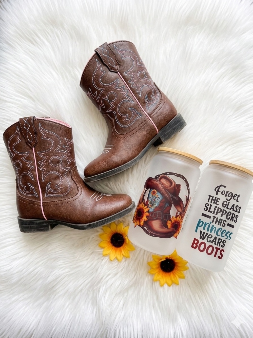 Toddler brown and pink boots and tumbler